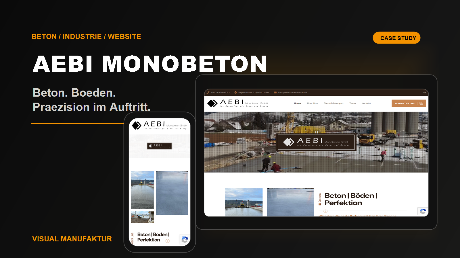 AEBI Monobeton Case-Cover mit Desktop- und Mobile-Ansicht.