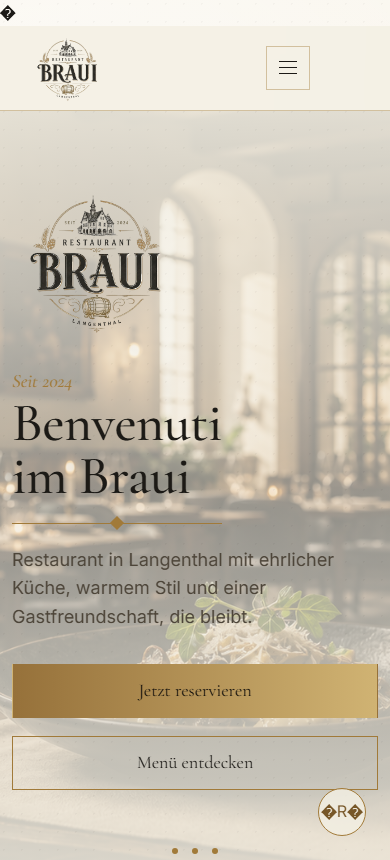 Mobile-Screenshot der Restaurant Braui Website.
