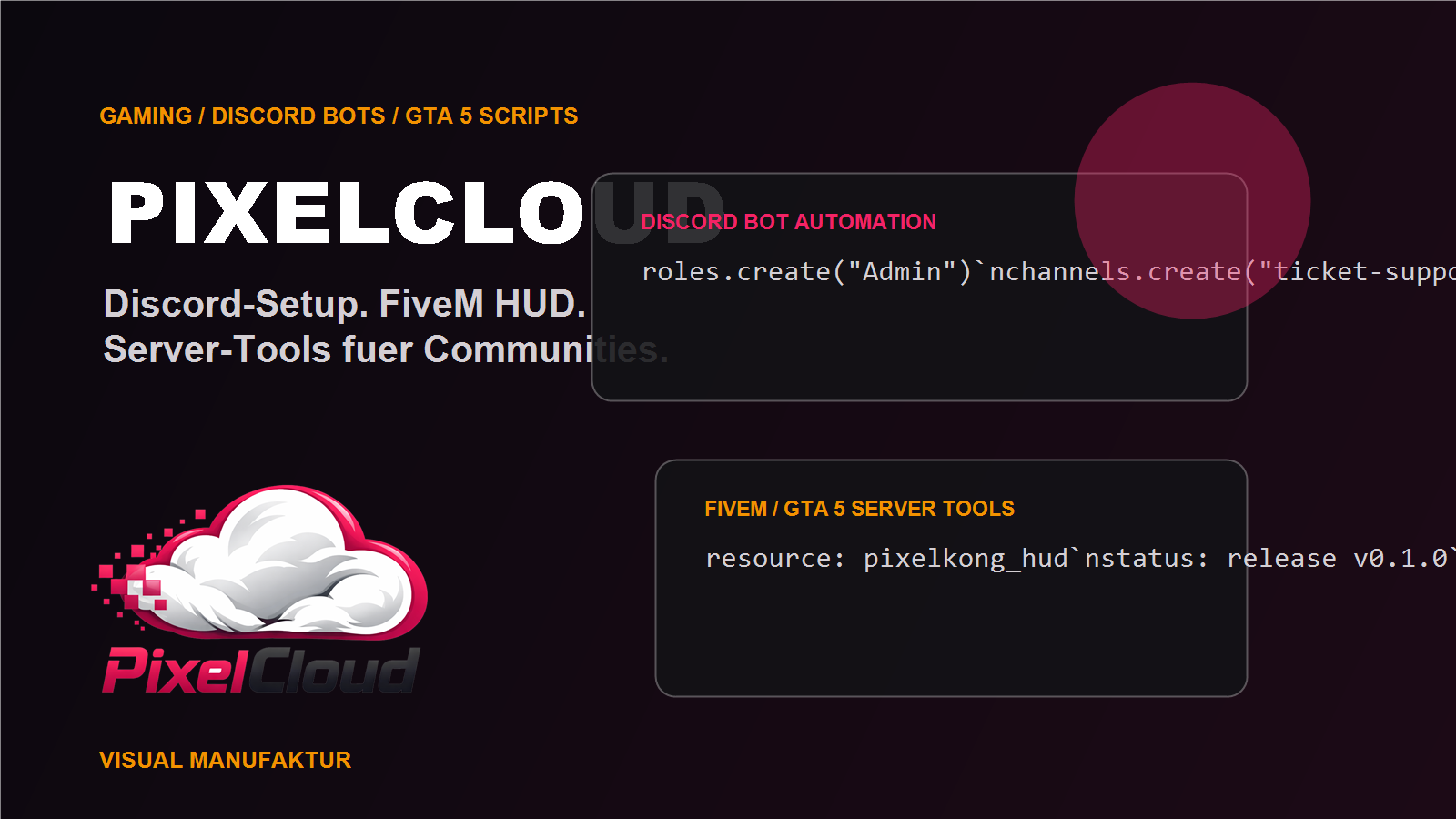 PixelCloud Case-Cover mit Discord Bot und GTA 5 Server Tools.